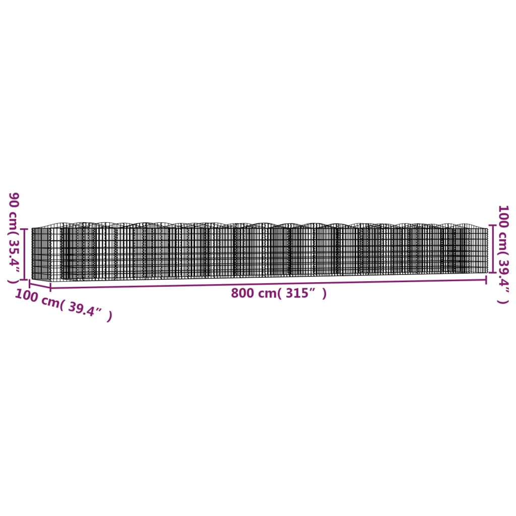 vidaXL Strat înălțat cu gabion arcuit, 800x100x100 cm, fier galvanizat