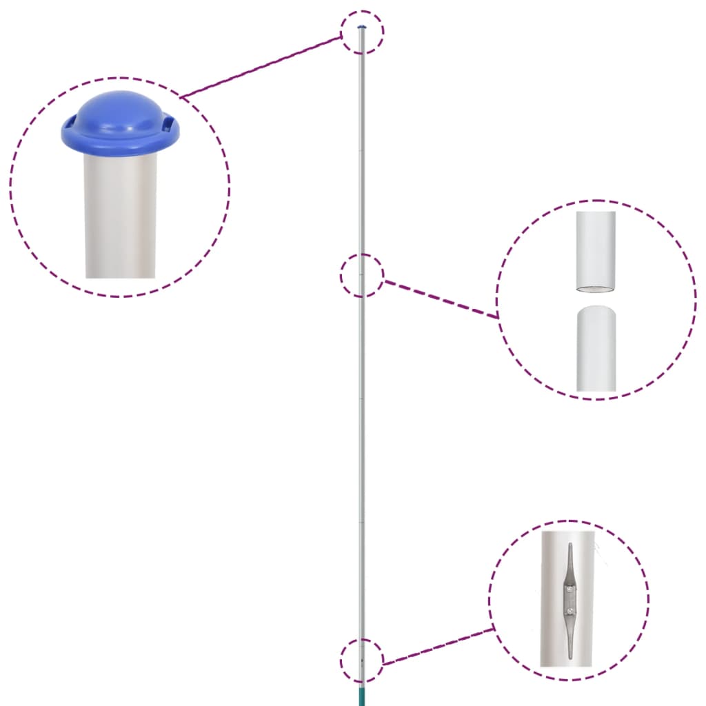 vidaXL Stâlp de steag telescopic, argintiu, 6,23 m, aluminiu vidaXL Stâlp de steag telescopic, argintiu, 6,23 m, aluminiu