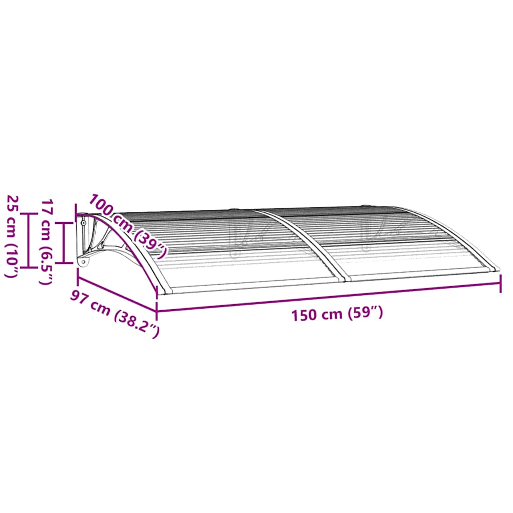vidaXL Copertină de ușă, gri, 150x100 cm, policarbonat
