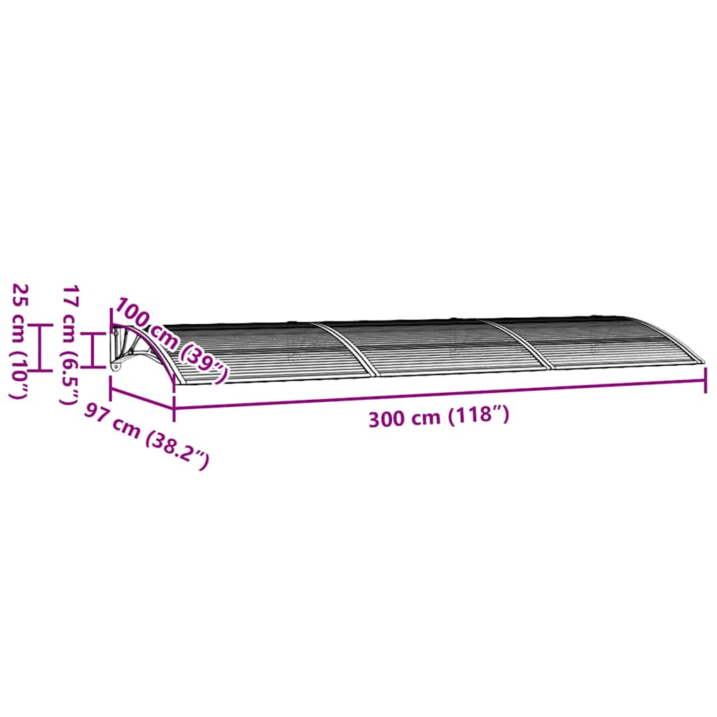 vidaXL Copertină de ușă, gri, 300x100 cm, policarbonat