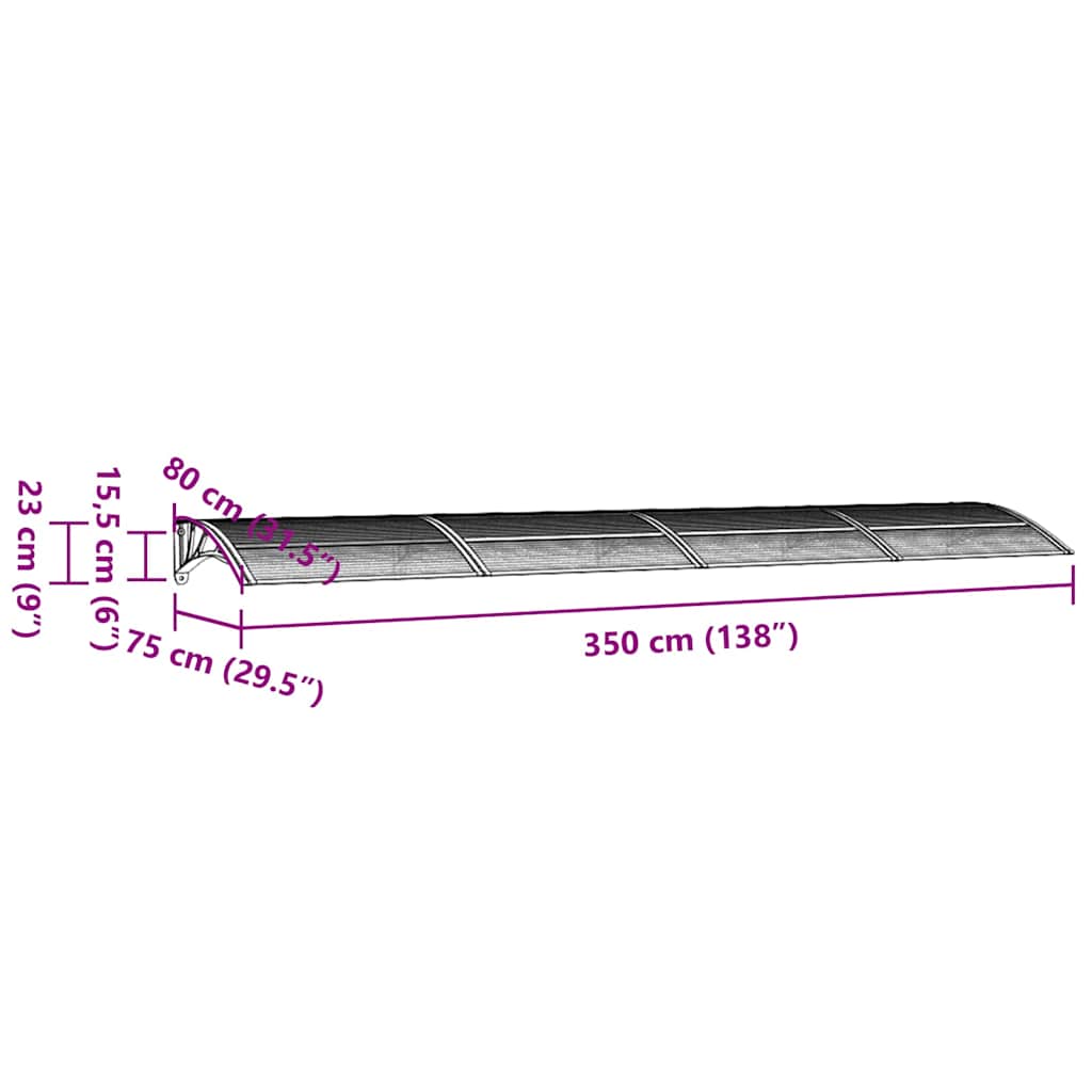 vidaXL Copertină de ușă, negru și transparent, 350x75 cm, policarbonat vidaXL Copertină de ușă, negru și transparent, 350x75 cm, policarbonat