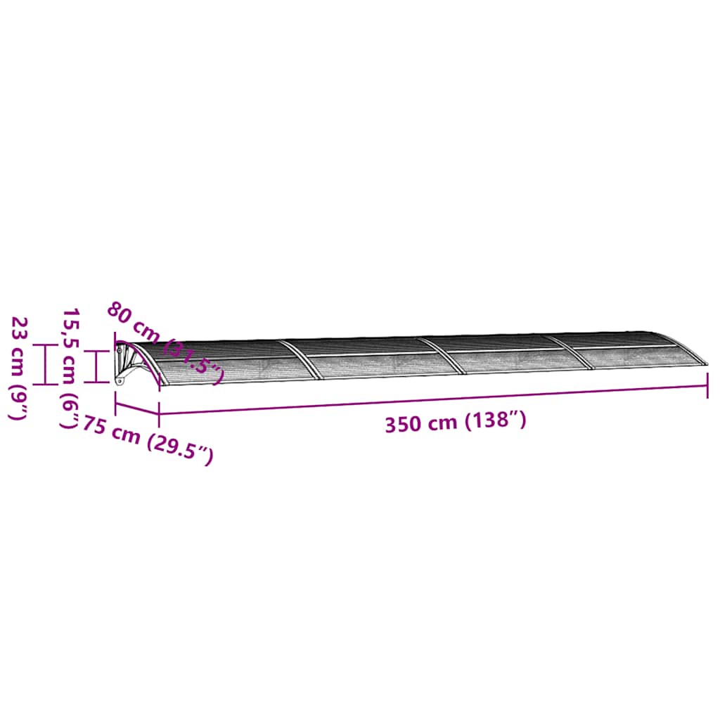 vidaXL Copertină de ușă, gri și transparent, 350x75 cm, policarbonat vidaXL Copertină de ușă, gri și transparent, 350x75 cm, policarbonat