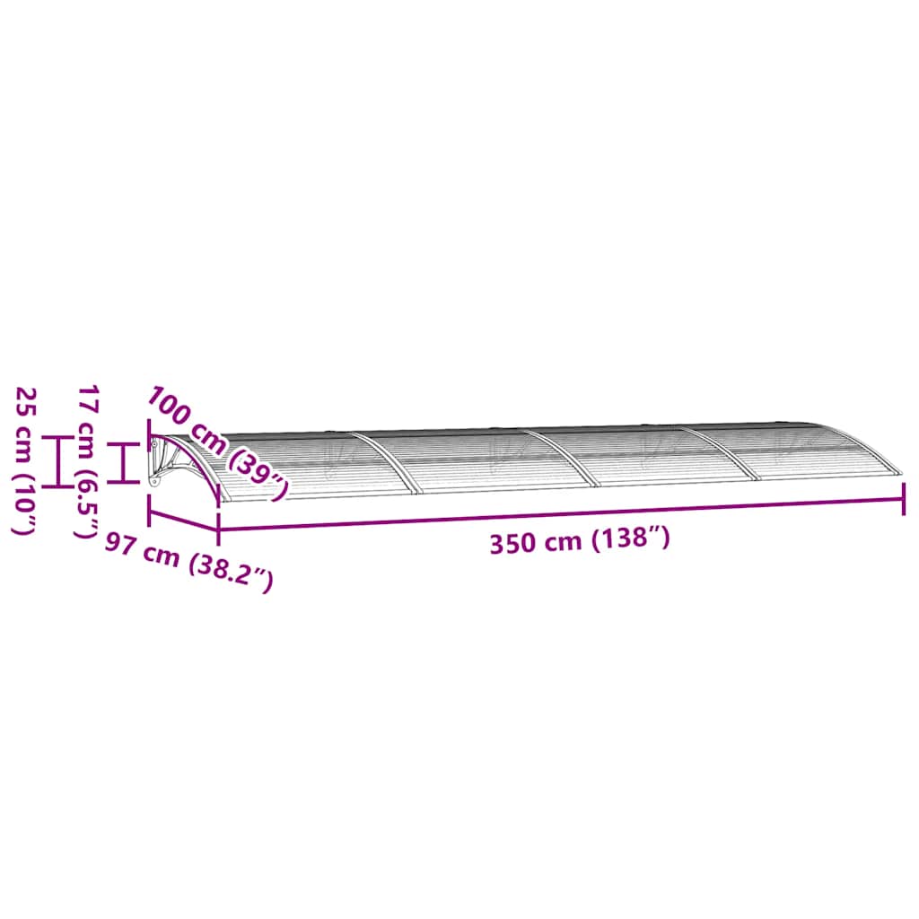 vidaXL Copertină de ușă, gri, 350x100 cm, policarbonat vidaXL Copertină de ușă, gri, 350x100 cm, policarbonat