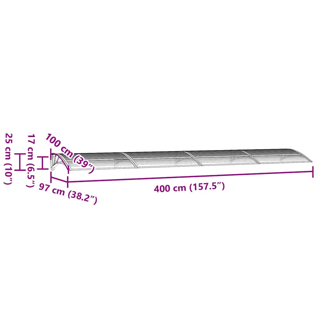 vidaXL Copertină de ușă, gri, 400x100 cm, policarbonat vidaXL Copertină de ușă, gri, 400x100 cm, policarbonat