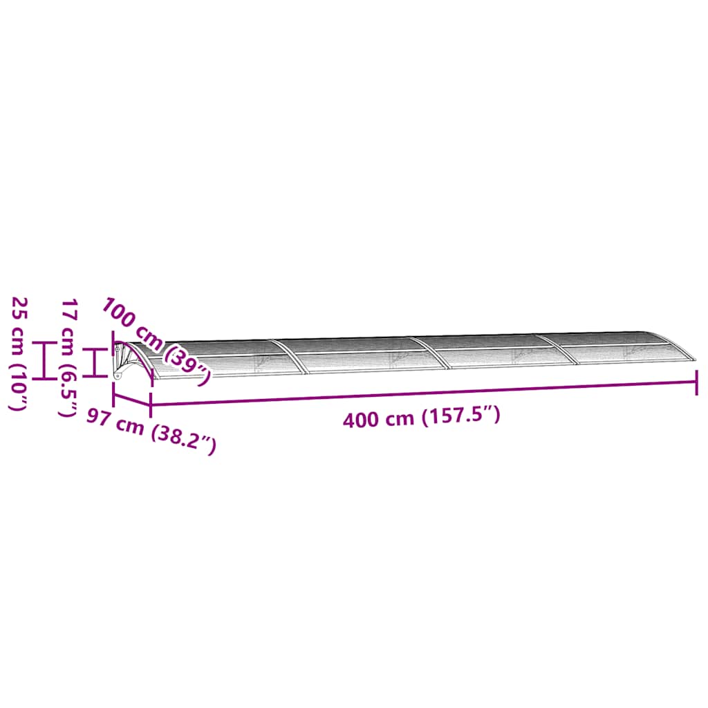 vidaXL Copertină de ușă, negru, 400x100 cm, policarbonat vidaXL Copertină de ușă, negru, 400x100 cm, policarbonat