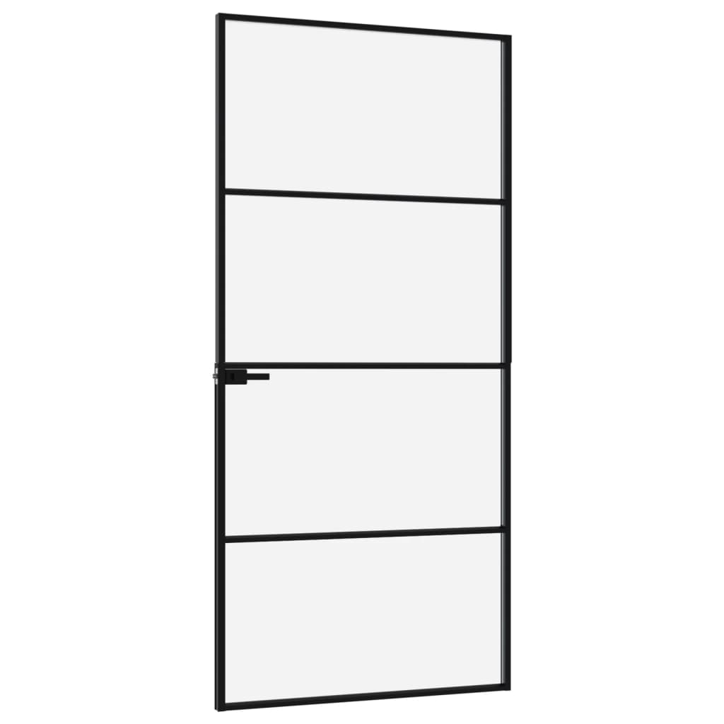 vidaXL Ușă de interior negru 93x201,5 cm sticlă securiz./aluminiu slim vidaXL Ușă de interior negru 93x201,5 cm sticlă securiz./aluminiu slim