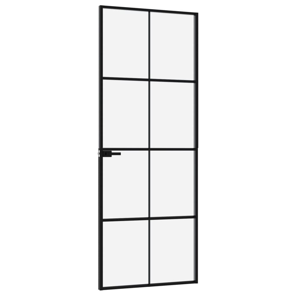 vidaXL Ușă de interior negru 76x201,5 cm sticlă securiz./aluminiu slim