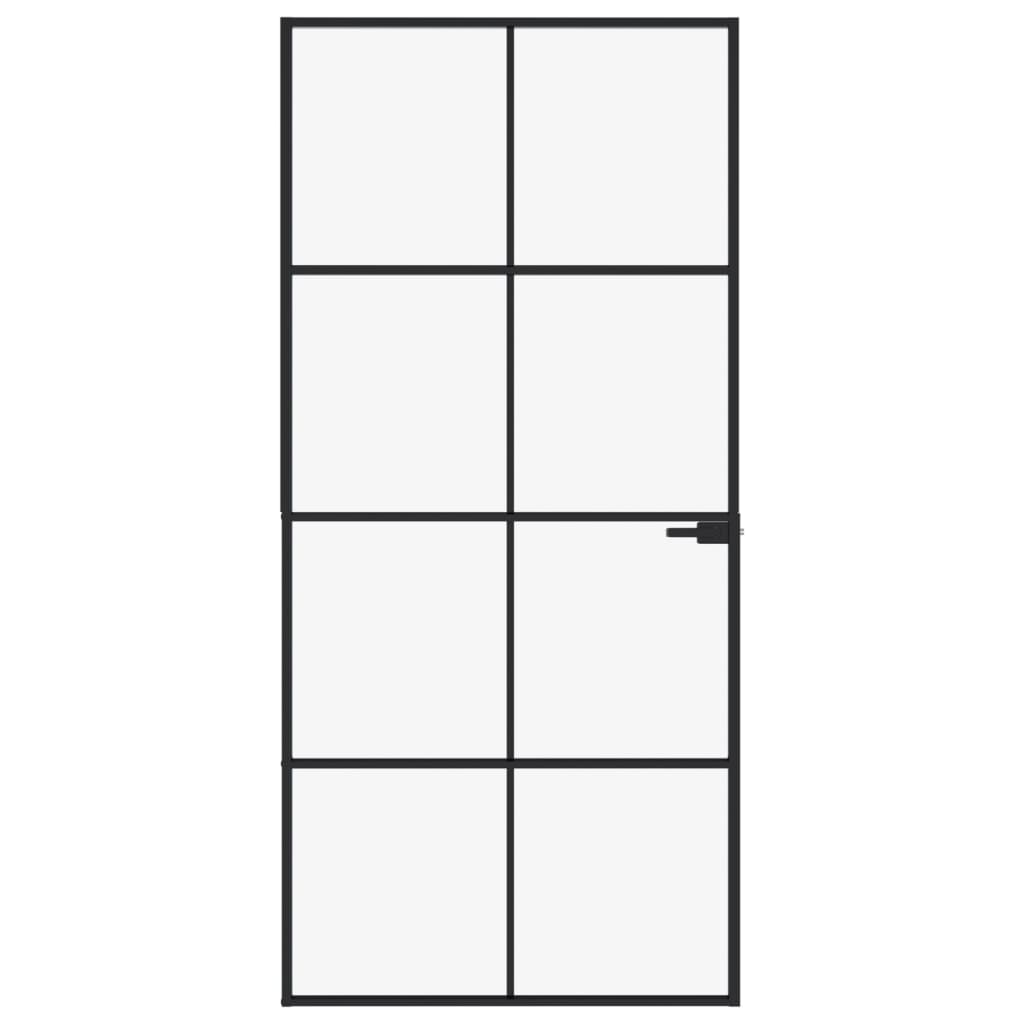 vidaXL Ușă de interior negru 93x201,5 cm sticlă securiz./aluminiu slim vidaXL Ușă de interior negru 93x201,5 cm sticlă securiz./aluminiu slim
