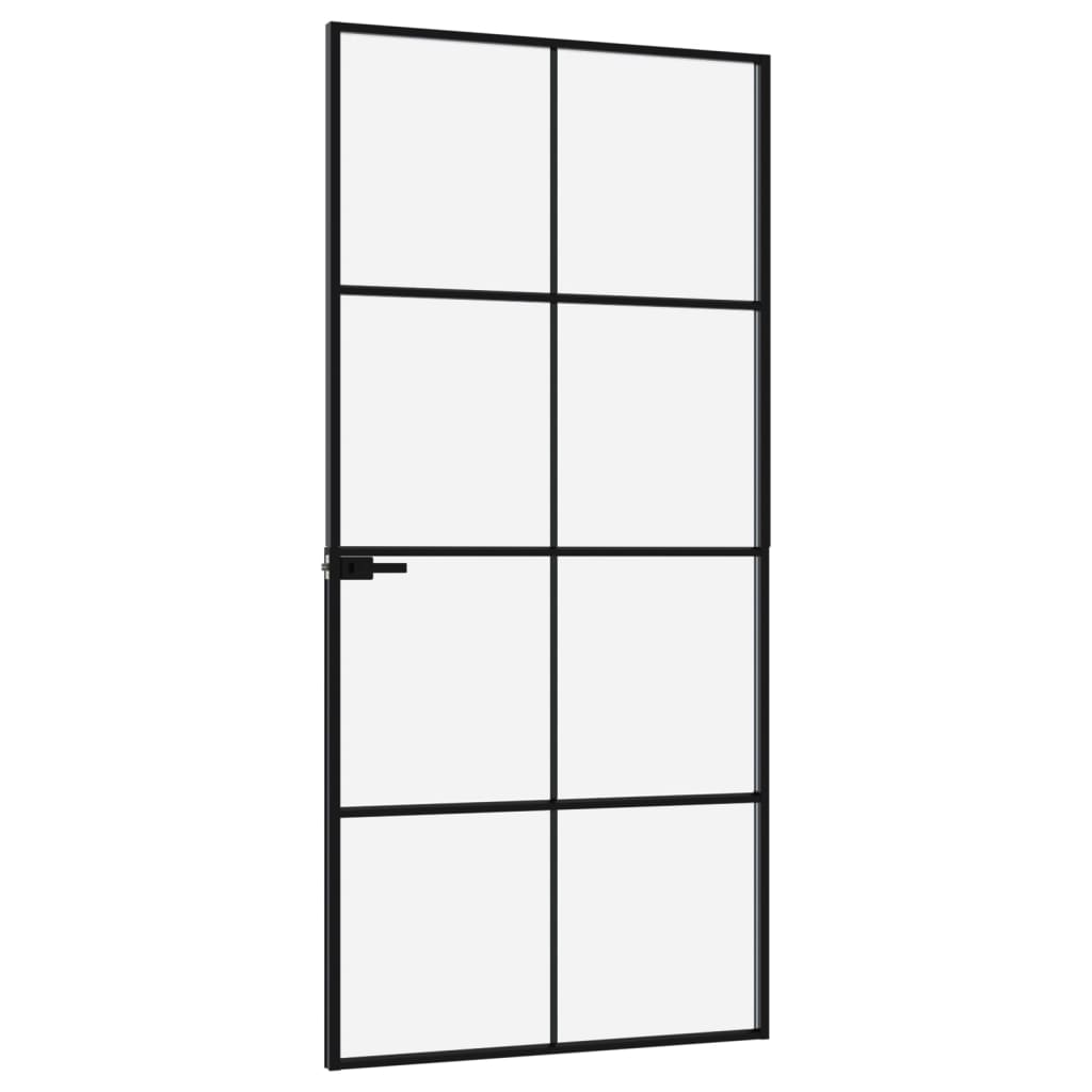 vidaXL Ușă de interior negru 93x201,5 cm sticlă securiz./aluminiu slim vidaXL Ușă de interior negru 93x201,5 cm sticlă securiz./aluminiu slim