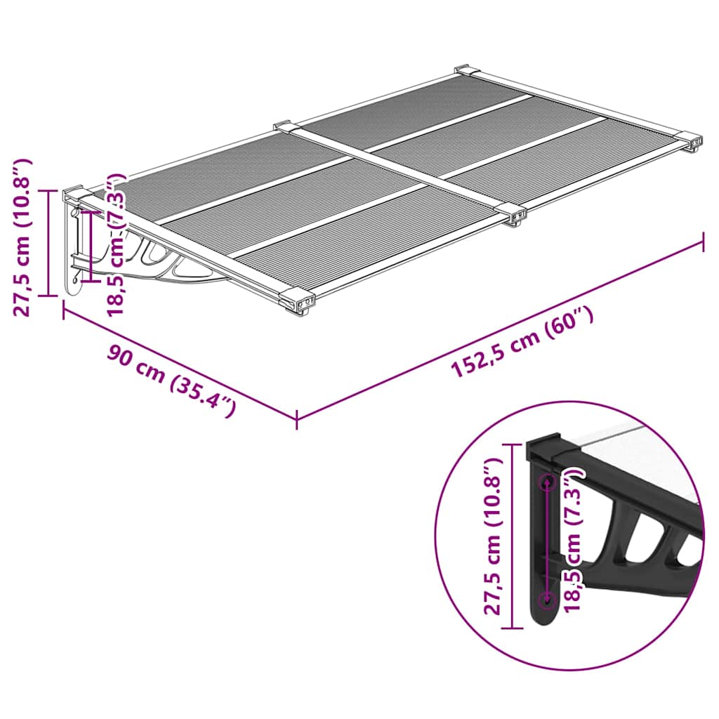 vidaXL Copertină de ușă, negru și transparent 152,5x90 cm policarbonat vidaXL Copertină de ușă, negru și transparent 152,5x90 cm policarbonat