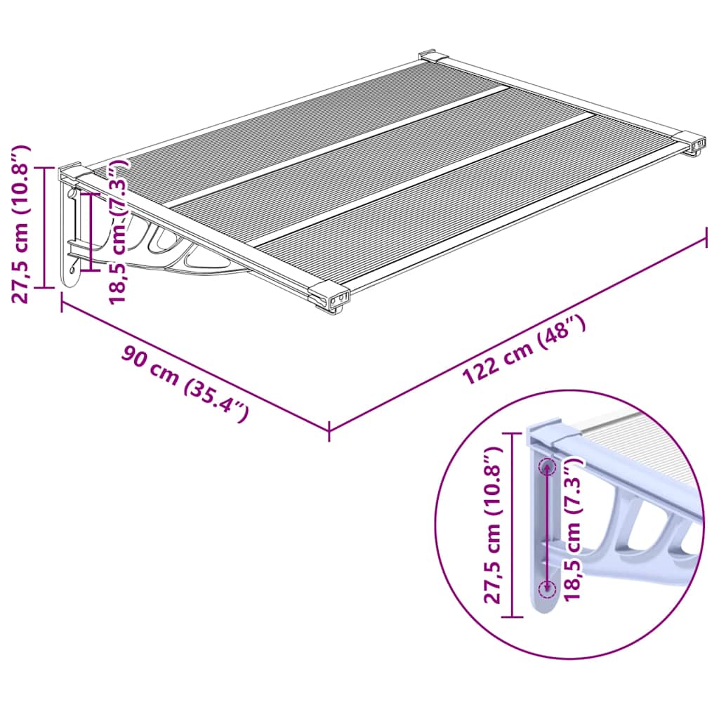 vidaXL Copertină de ușă, gri și transparent, 122x90 cm, policarbonat vidaXL Copertină de ușă, gri și transparent, 122x90 cm, policarbonat