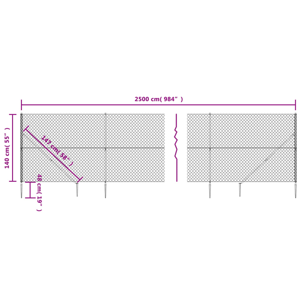vidaXL Gard plasă de sârmă cu țăruși de fixare, antracit, 1,4x25 m vidaXL Gard plasă de sârmă cu țăruși de fixare, antracit, 1,4x25 m