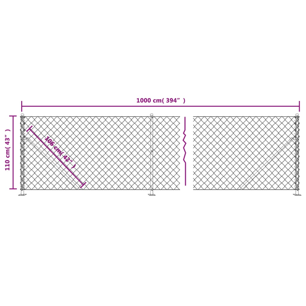 vidaXL Gard plasă de sârmă cu bordură, antracit, 1,1x10 m