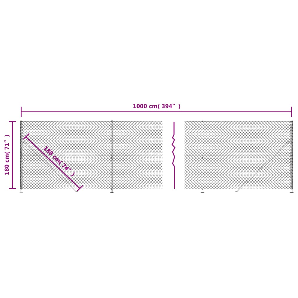 vidaXL Gard plasă de sârmă cu bordură, antracit, 1,8x10 m
