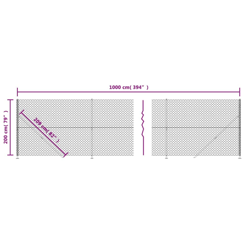 vidaXL Gard plasă de sârmă cu bordură, antracit, 2x10 m