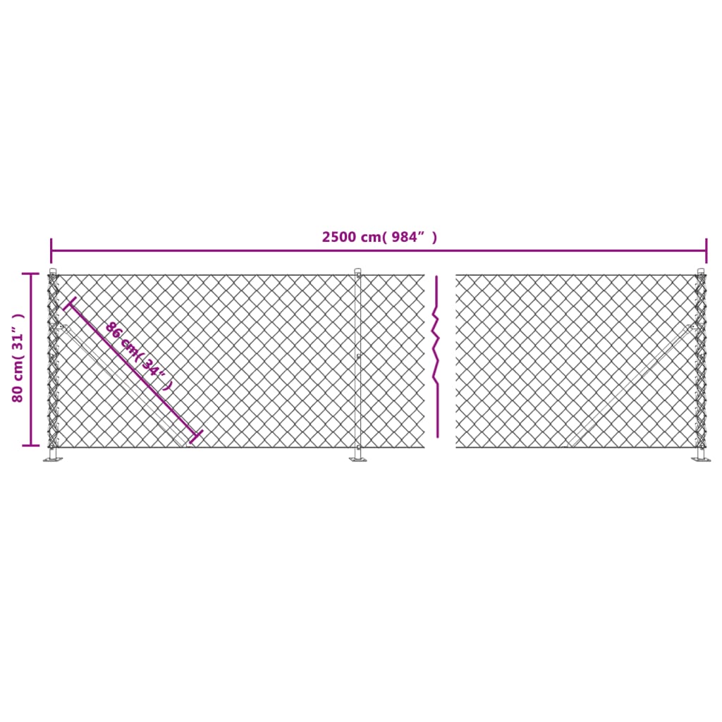 vidaXL Gard plasă de sârmă cu bordură, antracit, 0,8x25 m