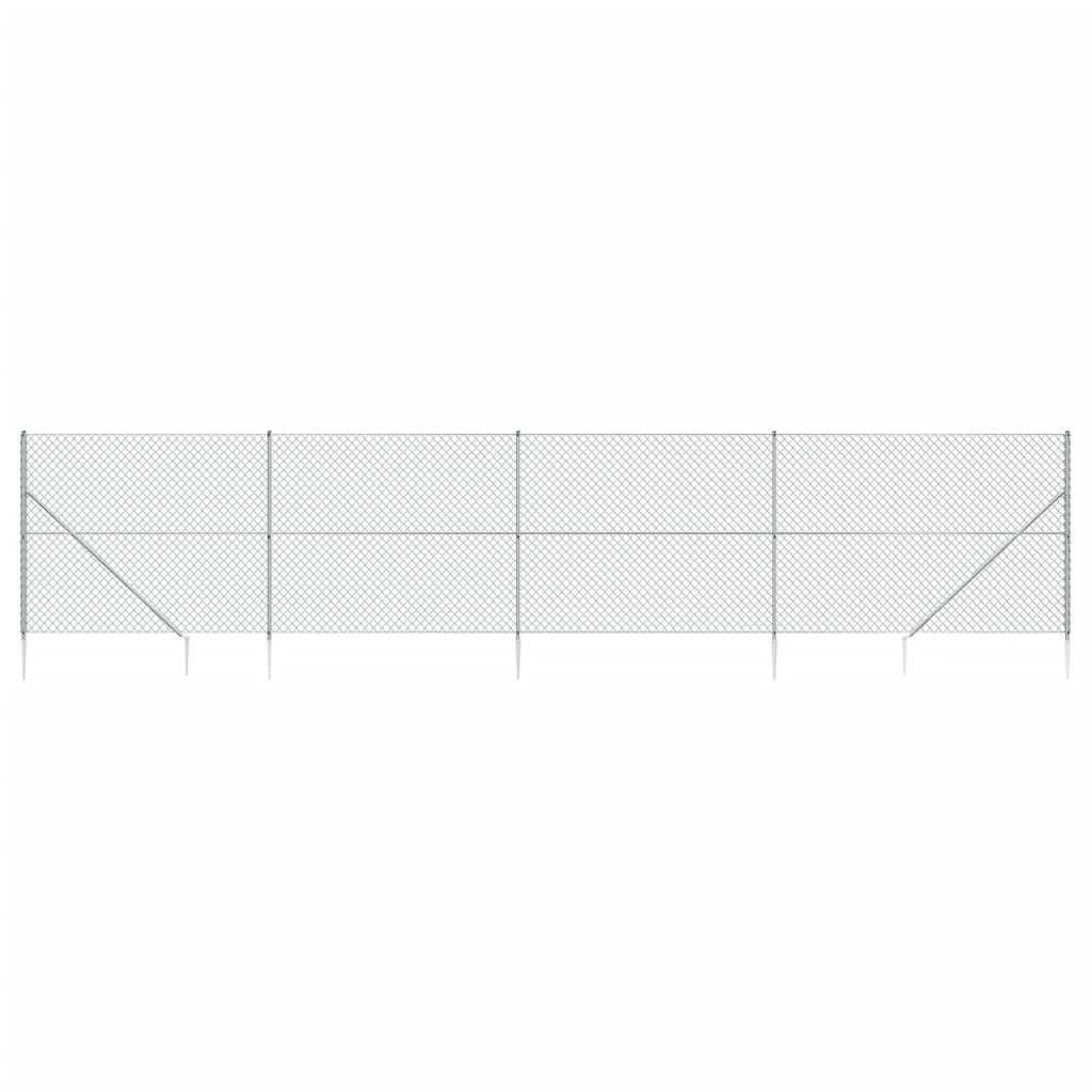 vidaXL Gard plasă de sârmă cu țăruși de fixare, argintiu, 1,6x10 m vidaXL Gard plasă de sârmă cu țăruși de fixare, argintiu, 1,6x10 m