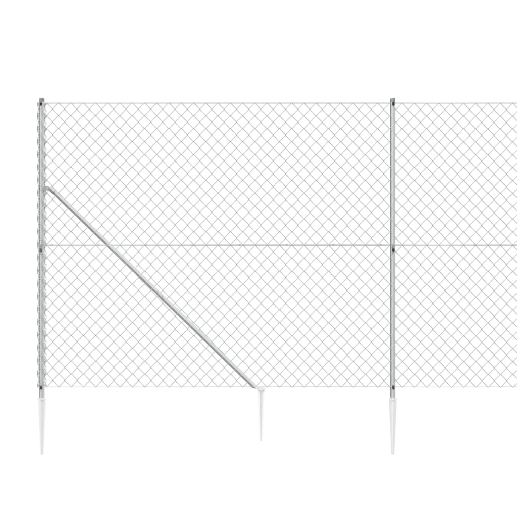 vidaXL Gard plasă de sârmă cu țăruși de fixare, argintiu, 1,6x10 m vidaXL Gard plasă de sârmă cu țăruși de fixare, argintiu, 1,6x10 m