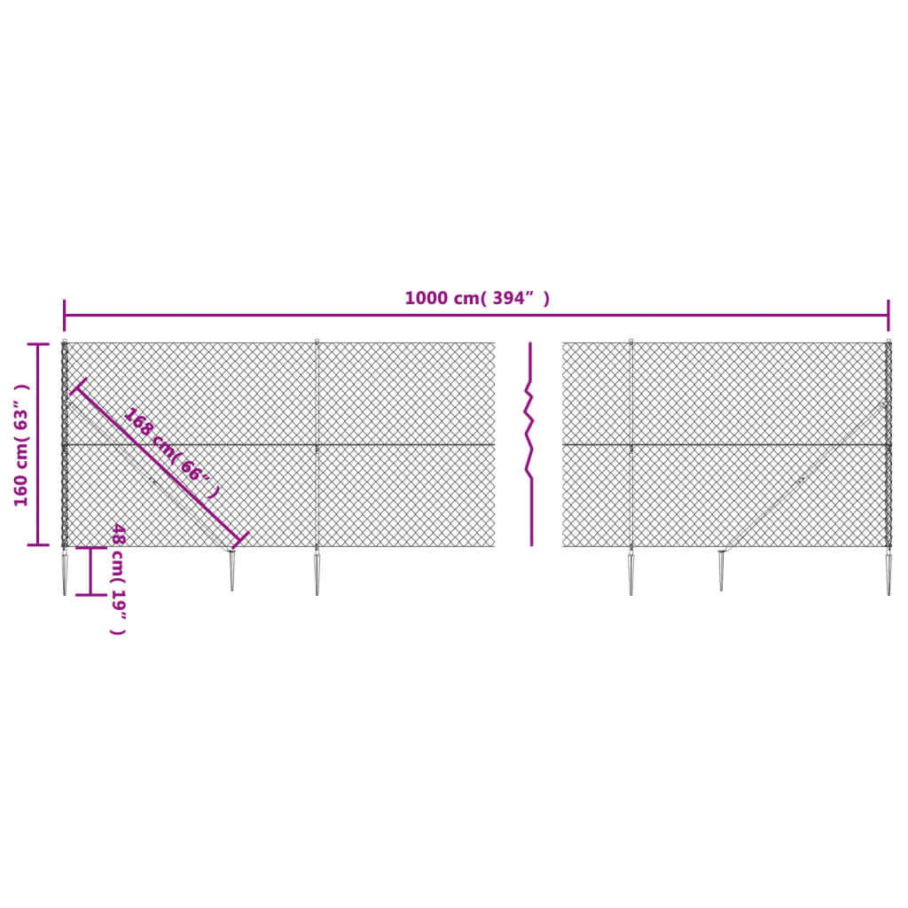 vidaXL Gard plasă de sârmă cu țăruși de fixare, argintiu, 1,6x10 m vidaXL Gard plasă de sârmă cu țăruși de fixare, argintiu, 1,6x10 m
