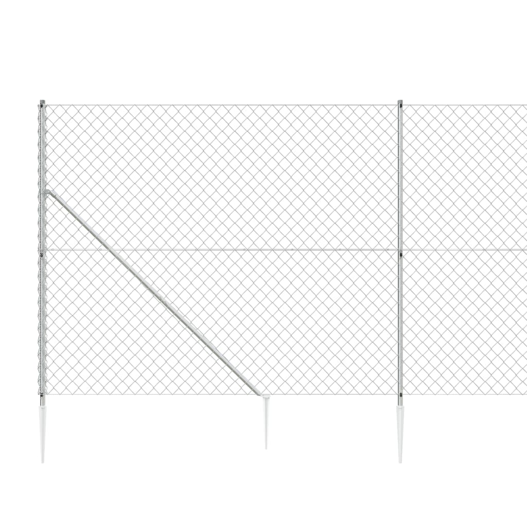 vidaXL Gard plasă de sârmă cu țăruși de fixare, argintiu, 1,4x25 m vidaXL Gard plasă de sârmă cu țăruși de fixare, argintiu, 1,4x25 m