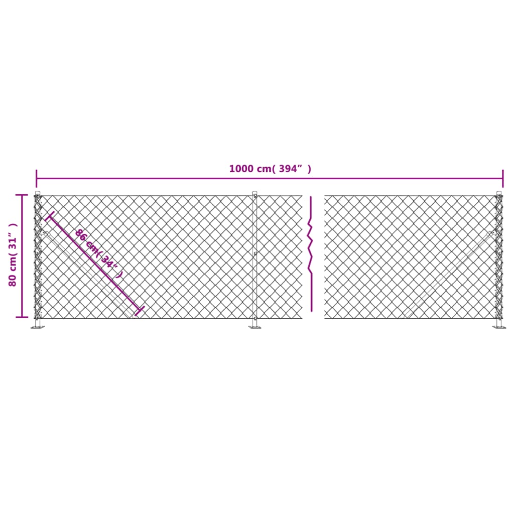 vidaXL Gard plasă de sârmă cu bordură, argintiu, 0,8x10 m