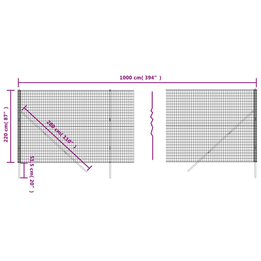 vidaXL Gard plasă de sârmă, verde, 2,2x10 m, oțel galvanizat vidaXL Gard plasă de sârmă, verde, 2,2x10 m, oțel galvanizat