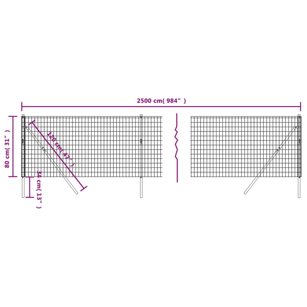 vidaXL Gard plasă de sârmă, verde, 0,8x25 m, oțel galvanizat vidaXL Gard plasă de sârmă, verde, 0,8x25 m, oțel galvanizat