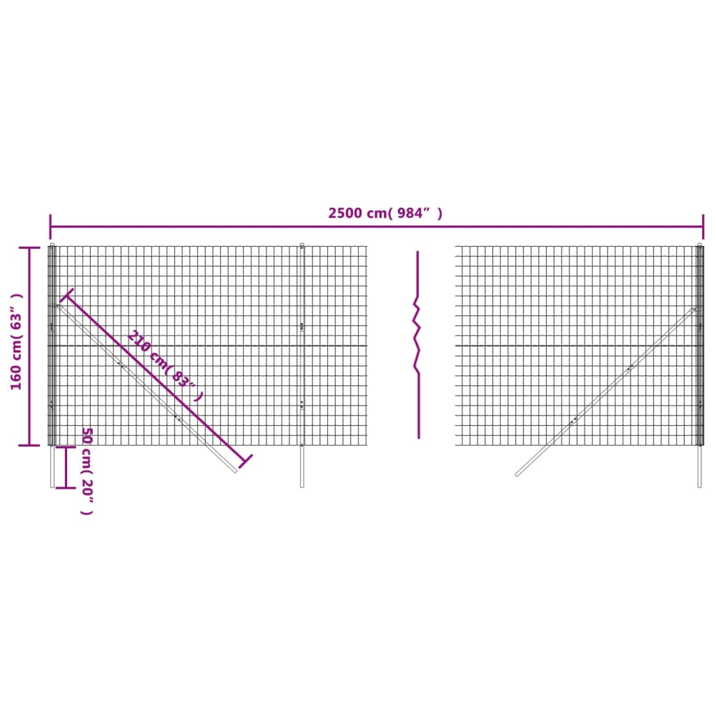 vidaXL Gard plasă de sârmă, verde, 1,6x25 m, oțel galvanizat vidaXL Gard plasă de sârmă, verde, 1,6x25 m, oțel galvanizat