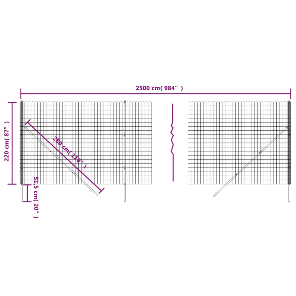 vidaXL Gard plasă de sârmă, verde, 2,2x25 m, oțel galvanizat vidaXL Gard plasă de sârmă, verde, 2,2x25 m, oțel galvanizat