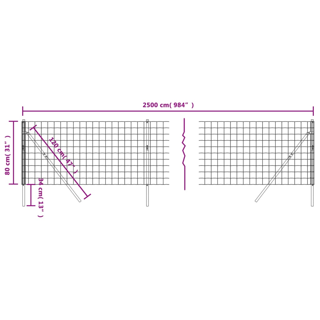 vidaXL Gard plasă de sârmă, verde, 0,8x25 m, oțel galvanizat vidaXL Gard plasă de sârmă, verde, 0,8x25 m, oțel galvanizat
