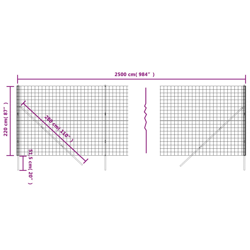 vidaXL Gard plasă de sârmă, verde, 2,2x25 m, oțel galvanizat vidaXL Gard plasă de sârmă, verde, 2,2x25 m, oțel galvanizat