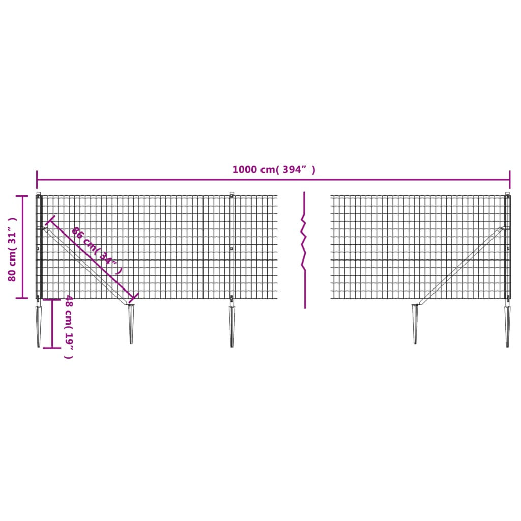 vidaXL Gard plasă de sârmă cu țăruși de fixare, verde, 0,8x10 m vidaXL Gard plasă de sârmă cu țăruși de fixare, verde, 0,8x10 m