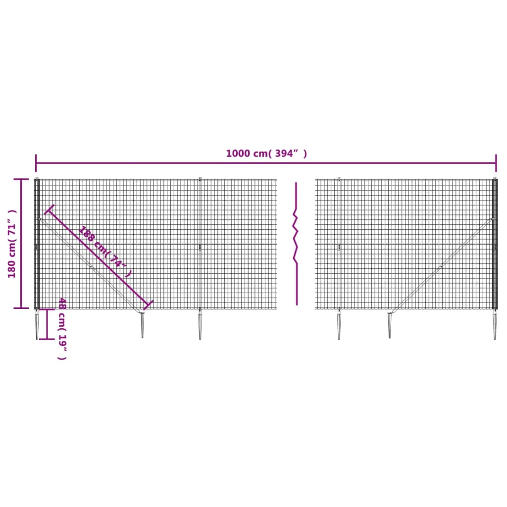 vidaXL Gard plasă de sârmă cu țăruși de fixare, verde, 1,8x10 m vidaXL Gard plasă de sârmă cu țăruși de fixare, verde, 1,8x10 m