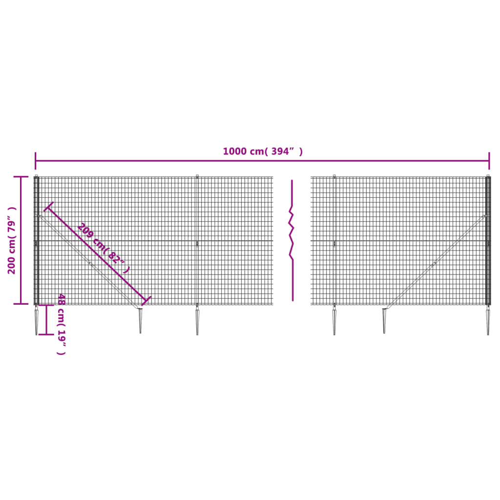 vidaXL Gard plasă de sârmă cu țăruși de fixare, verde, 2x10 m