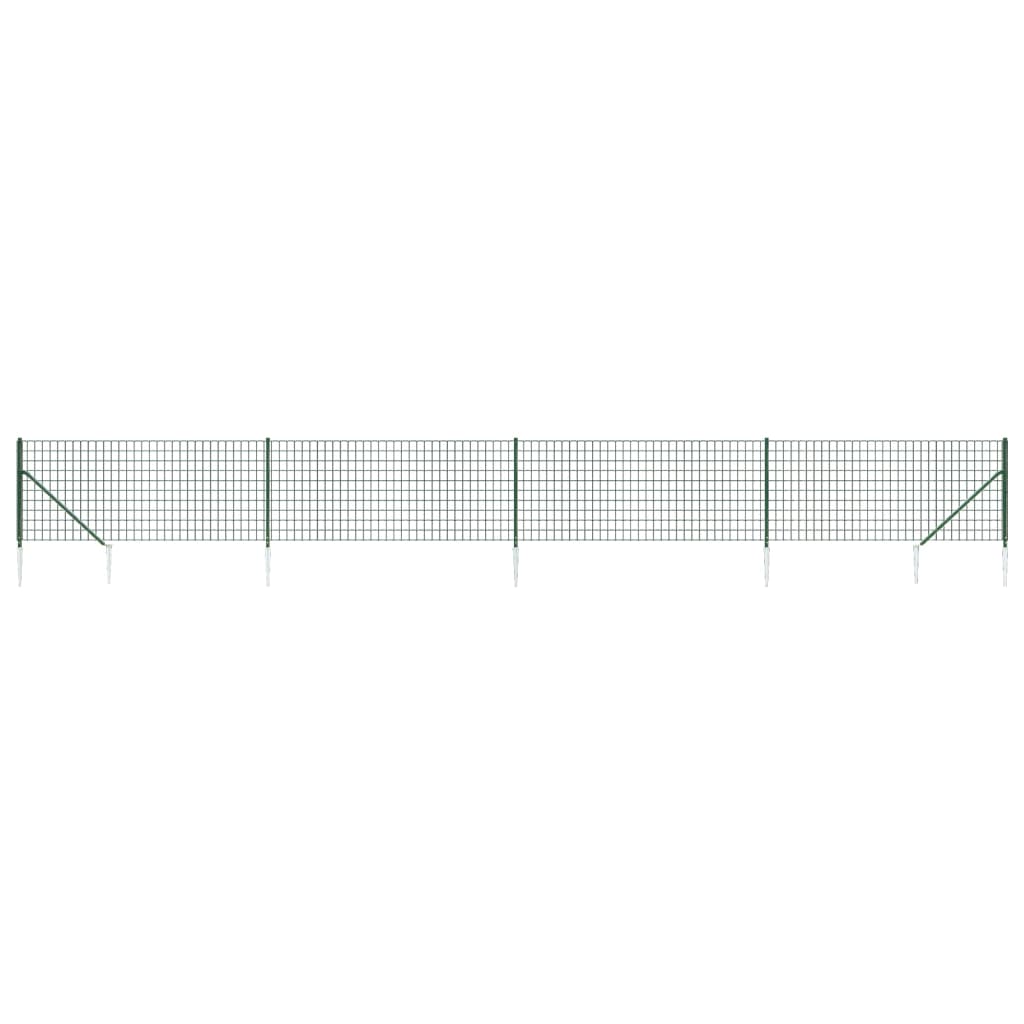 vidaXL Gard plasă de sârmă cu țăruși de fixare, verde, 0,8x10 m vidaXL Gard plasă de sârmă cu țăruși de fixare, verde, 0,8x10 m
