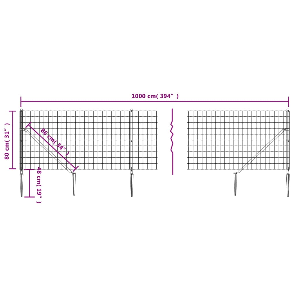 vidaXL Gard plasă de sârmă cu țăruși de fixare, verde, 0,8x10 m vidaXL Gard plasă de sârmă cu țăruși de fixare, verde, 0,8x10 m