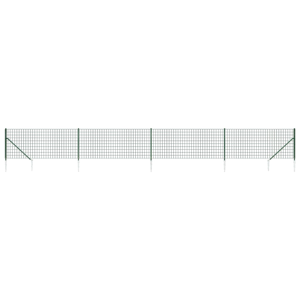 vidaXL Gard plasă de sârmă cu țăruși de fixare, verde, 1,1x10 m vidaXL Gard plasă de sârmă cu țăruși de fixare, verde, 1,1x10 m