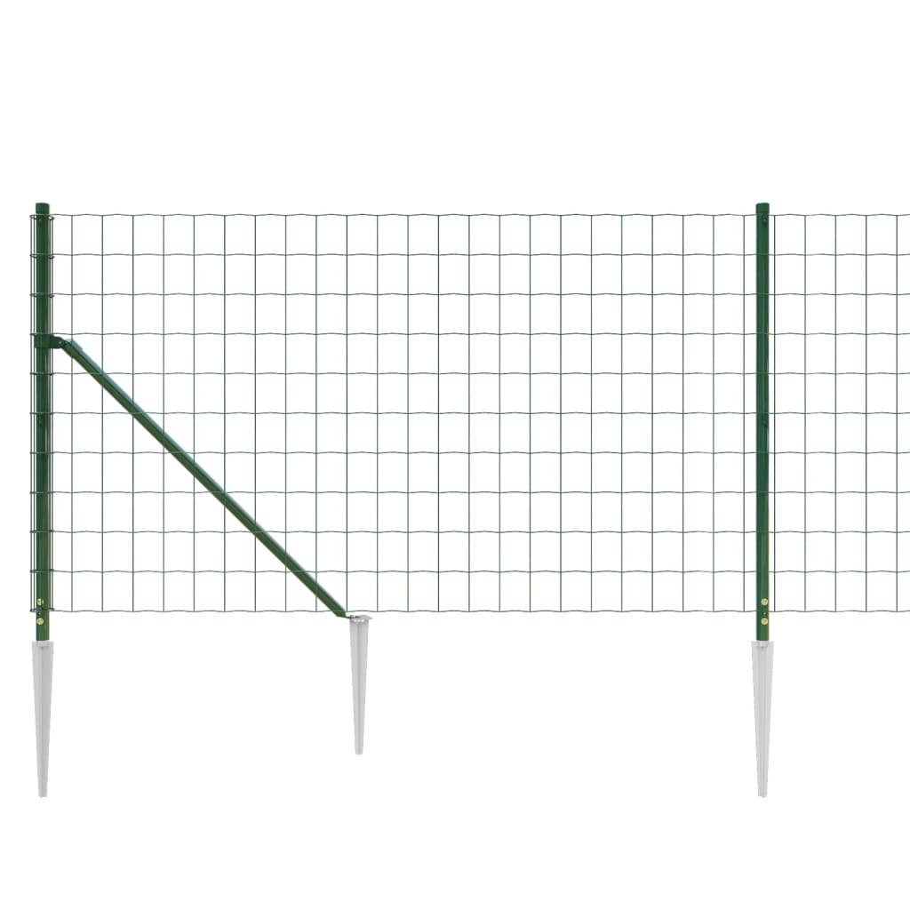 vidaXL Gard plasă de sârmă cu țăruși de fixare, verde, 1,1x10 m vidaXL Gard plasă de sârmă cu țăruși de fixare, verde, 1,1x10 m