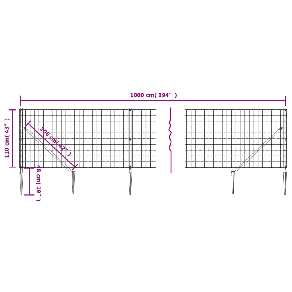vidaXL Gard plasă de sârmă cu țăruși de fixare, verde, 1,1x10 m vidaXL Gard plasă de sârmă cu țăruși de fixare, verde, 1,1x10 m