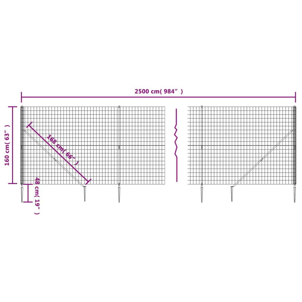 vidaXL Gard plasă de sârmă cu țăruși de fixare, verde, 1,6x25 m vidaXL Gard plasă de sârmă cu țăruși de fixare, verde, 1,6x25 m