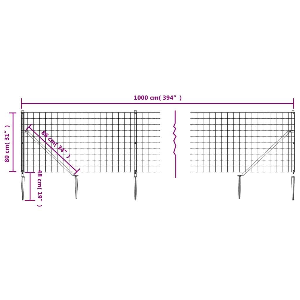 vidaXL Gard plasă de sârmă cu țăruși de fixare, verde, 0,8x10 m vidaXL Gard plasă de sârmă cu țăruși de fixare, verde, 0,8x10 m