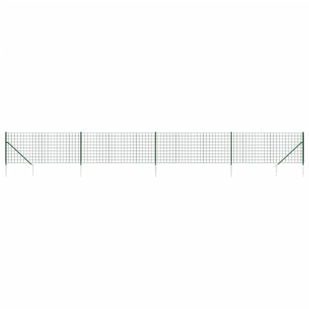 vidaXL Gard plasă de sârmă cu țăruși de fixare, verde, 1,1x10 m vidaXL Gard plasă de sârmă cu țăruși de fixare, verde, 1,1x10 m