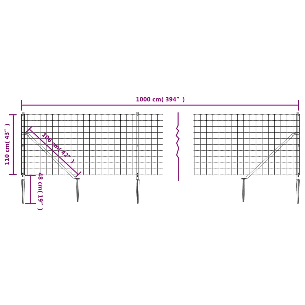 vidaXL Gard plasă de sârmă cu țăruși de fixare, verde, 1,1x10 m vidaXL Gard plasă de sârmă cu țăruși de fixare, verde, 1,1x10 m