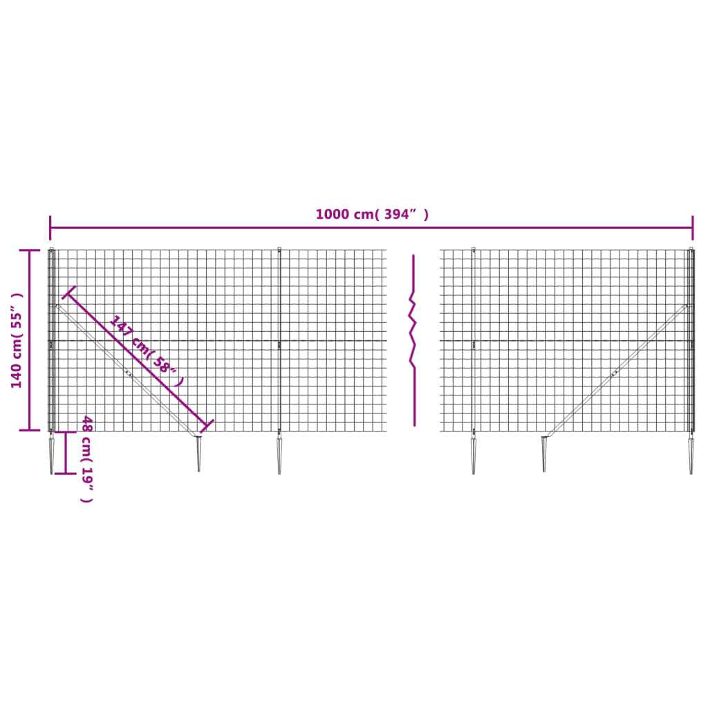 vidaXL Gard plasă de sârmă cu țăruși de fixare, verde, 1,4x10 m vidaXL Gard plasă de sârmă cu țăruși de fixare, verde, 1,4x10 m