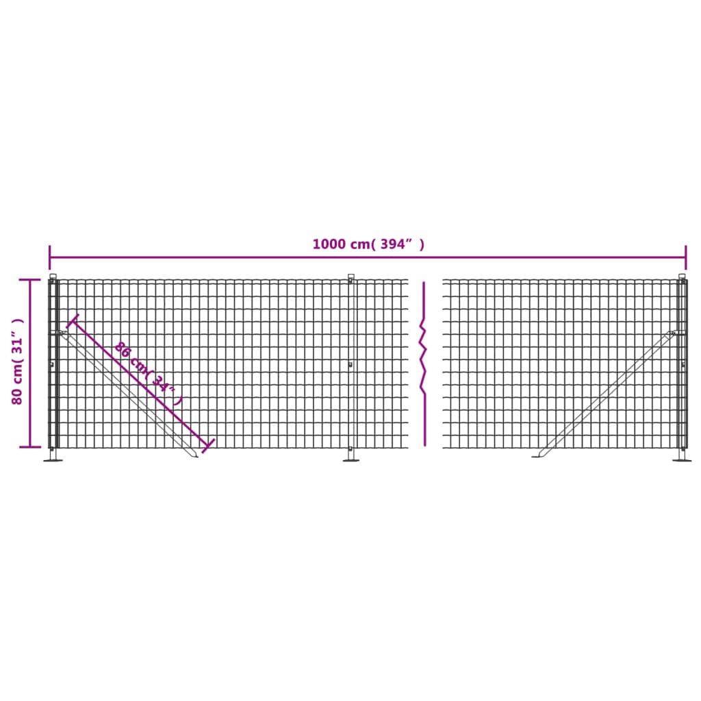 vidaXL Gard plasă de sârmă cu bordură, verde, 0,8x10 m