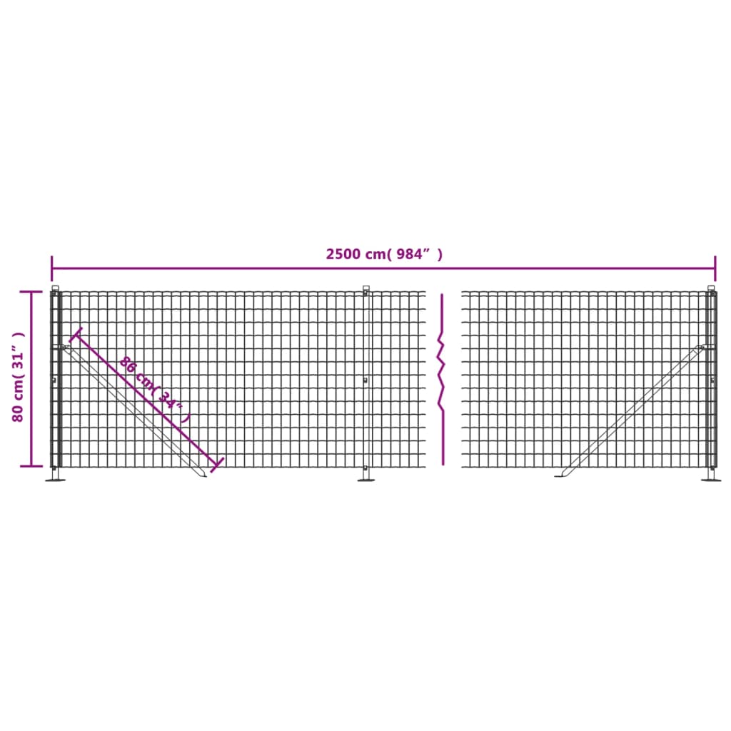 vidaXL Gard plasă de sârmă cu bordură, verde, 0,8x25 m