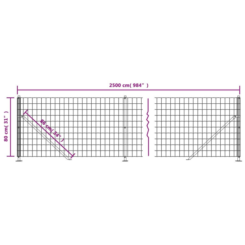 vidaXL Gard plasă de sârmă cu bordură, verde, 0,8x25 m