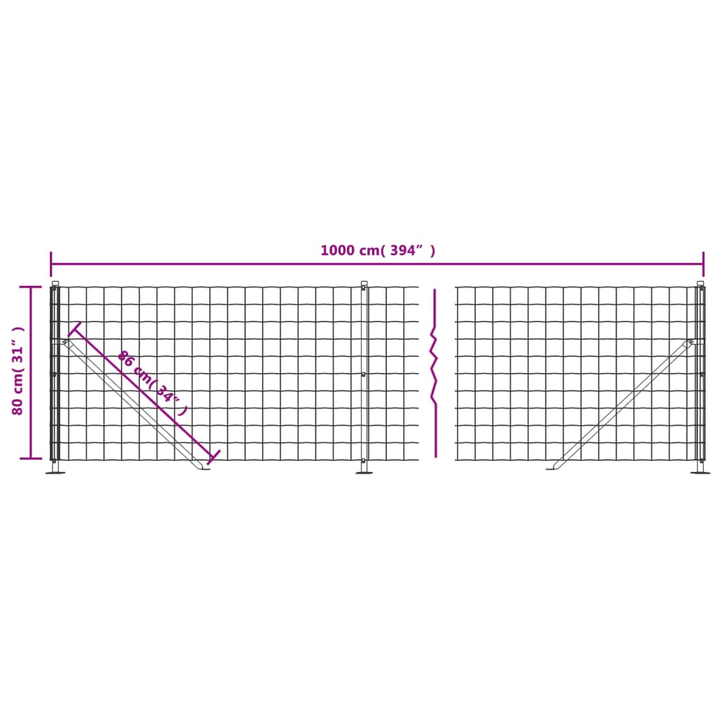vidaXL Gard plasă de sârmă cu bordură, verde, 0,8x10 m