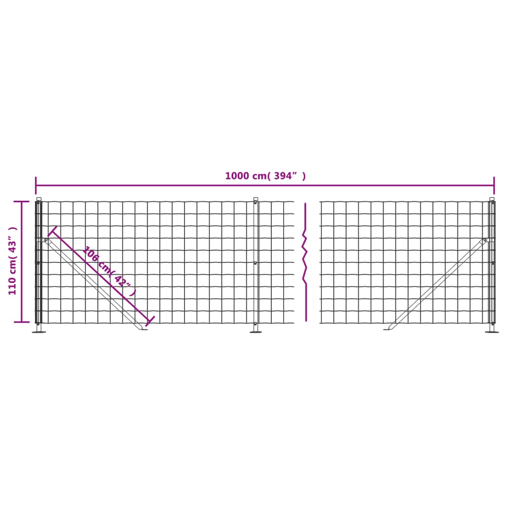 vidaXL Gard plasă de sârmă cu bordură, verde, 1,1x10 m