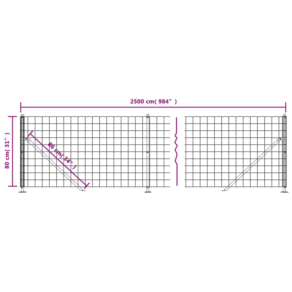 vidaXL Gard plasă de sârmă cu bordură, verde, 0,8x25 m